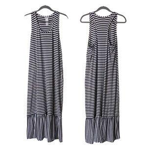 Tommy Bahama Maxi Dress Navy Blue/White Stripe Womens Knit Dress with Pockets XL